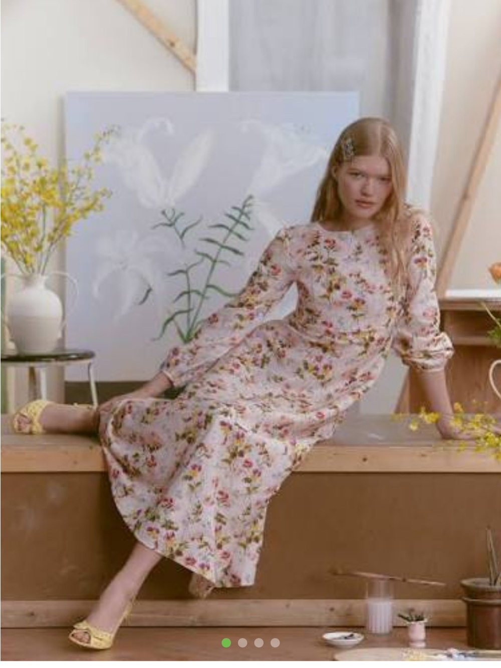 Floral Midi Linen Dress in Pastel Pink